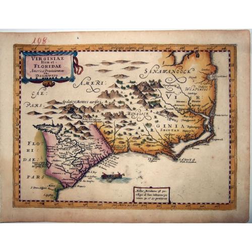 Old map image download for VIRGINIAE ITEM ET FLORIDAE AMERICAE. . .
