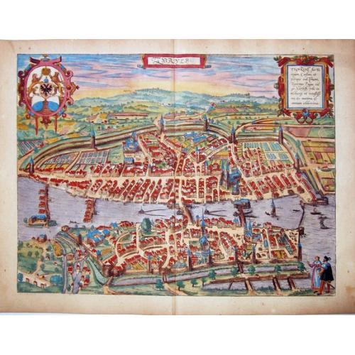Old map image download for Zürich. -Zurych - Tigurum, sive Turegum, Caesari, ut Plerique Existimant, Tigurinus Pagus, vulgo Zurych, Urbs in Helvetijs.