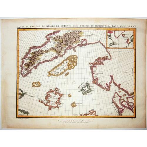 Old map image download for ICELAND-FRISLAND. - CARTA DA NAVEGAR DE NICOLO ET ANTONIO ZENI FURONO IN TRAMONTANA LANO MCCCLXXX. . .