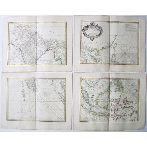Old map image download for EAST INDIES,- Carte Hydro-geo-graphique des Indes Orientales.. (Set of Four Maps).
