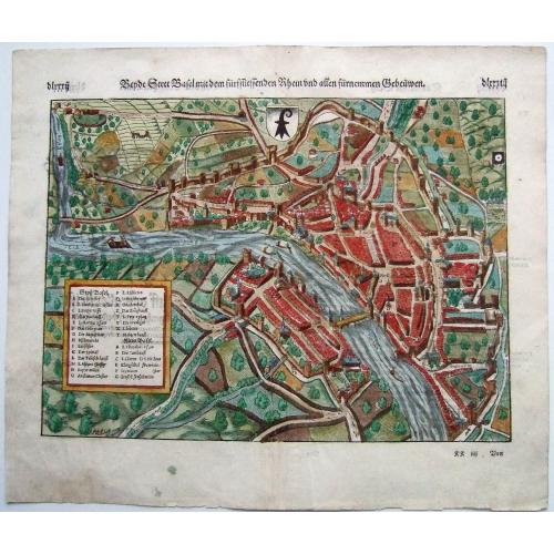 Old map image download for Basel. - Beyde Stett Basel mit dem fürfliessenden Rhein und allen fürnemmen Gebewen