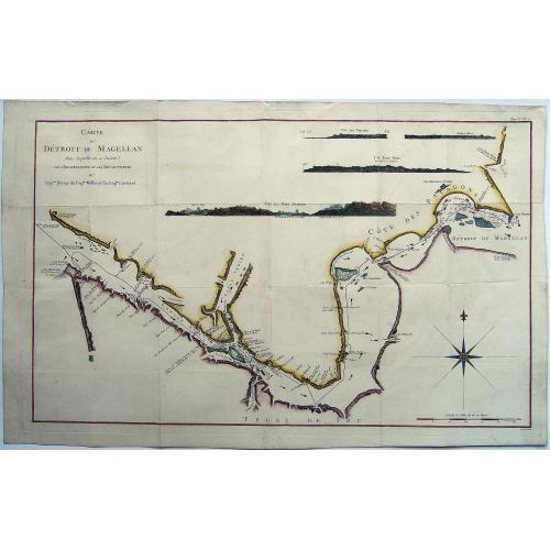 Old map image download for Magellan Strait, Carte du Detroit de Magellan .. Les Observations .. Decouvertes du Capt. Byron - Wallis - Carteret
