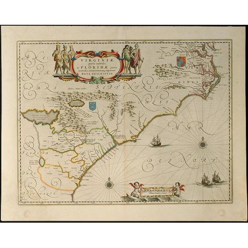 Old map image download for Virginiae Partis australis, et Floridae Partis Orientalis, interjacentiumq, regionum Nova Descripti