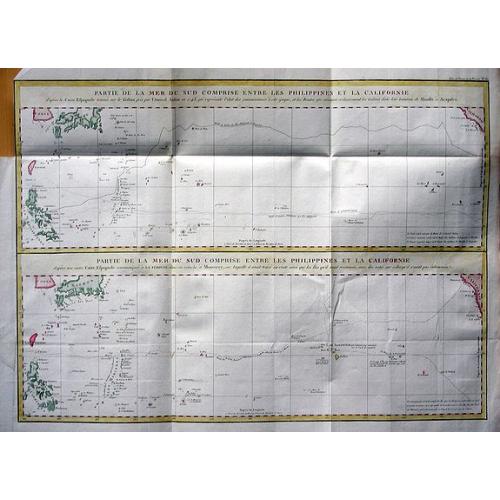 Old map image download for Partie de la Mer du Sud comprise entre les Philippines et la Californie d\'apres de Carte Espagnole trouvee sur le Galion pris par l\'Amiral Anson en 1743, qui represente l\'etat des connaissances a cette epoque, et les routes que suivaient ordinairement 