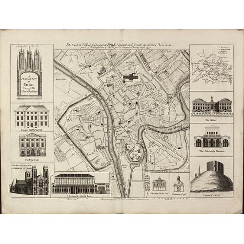 Old map image download for A Plan of the City of York Survey'd By Peter Chassereau / Plan de la Ville et foubourgs de York. Capitale de le Comté du meme Nom levé par le Sr. P: Chassereau & Publié par Rocque a Charing Cross 1750