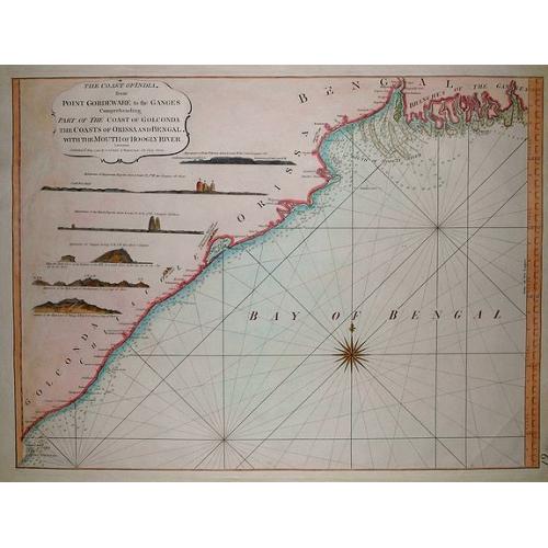 Old map image download for The coast of India, from Point Gordeware to the Ganges comprehending part of the coast of Golconda the coasts of Orissa and Bengal, with the mouth of the Hoogly river