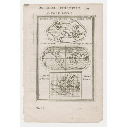 Old map image download for Carte du Monde de Marc Paul. - Carte du Monde de lacques Castaldo. - Carte du de Migued - Monde Lopez....Du Globe Terrestre Allain Manneson Mallet 