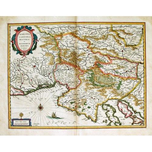 Old map image download for KARSTIA CARNIOLA HISTRIA et WINDORVM MARCHIA Ger. Mercatore Auctore. Guiljel Blaeu excudit.