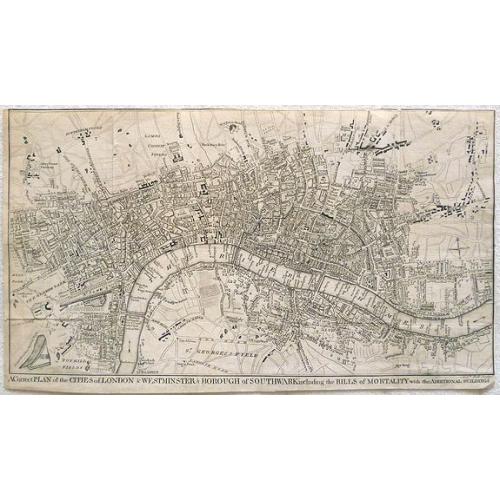 Old map image download for A correct plan of the cities of London & Westminster & Borough of Southwark including the bills o mortality with the additional buildings