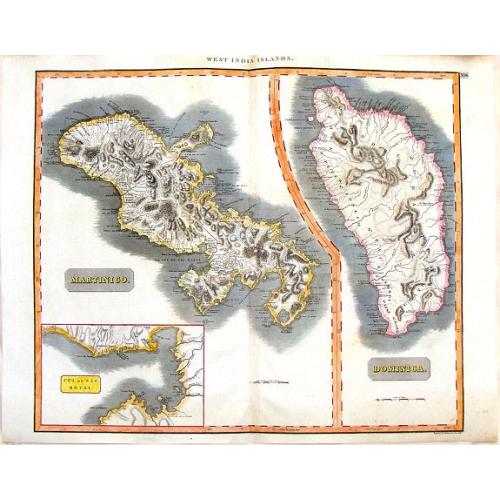 Old map image download for West India Islands - Martinico & Dominica.