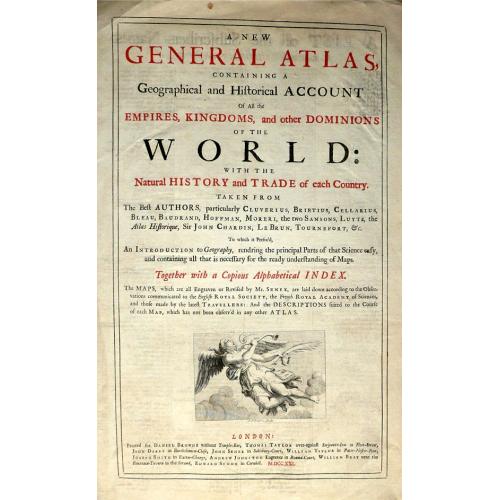 Old map image download for (Title plate from the rare Atlas ‘A New General Atlas Containing a Geographical and Historical Account of all the Empires, Kingdoms and other Dominions of the World: by John Senex. M.DCC.XXI.) 