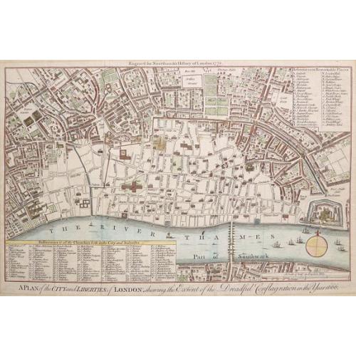 Old map image download for A PLAN OF THE CITY AND LIBERTIES OF LONDON; SHEWING THE EXTENT OF THE DREADFUL CONFLAGRATION IN THE YEAR 1666. 