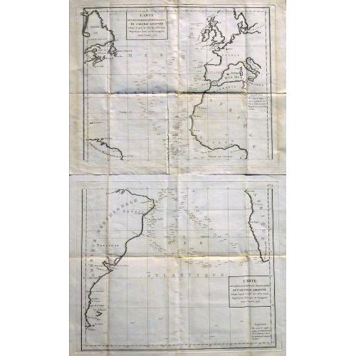 Old map image download for Carte Des Declinaisons Et Inclinaisons De L'Aiguille Aimantee Tables 1 and 2.