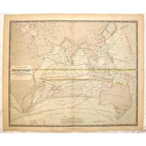 Old map image download for Physical Chart of the Indian Ocean Showing the Temperature of the Water.