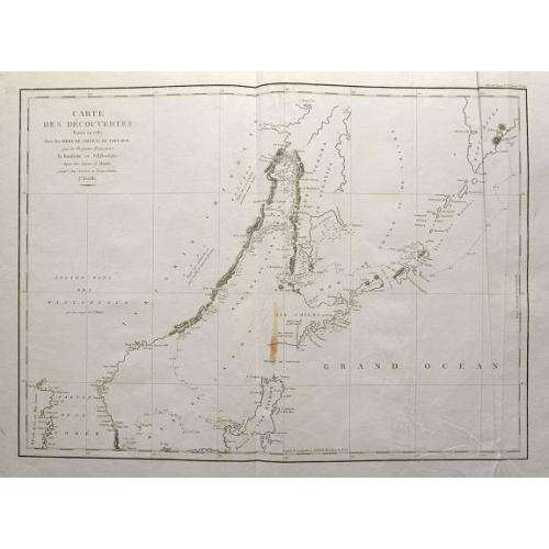 Old map image download for Carte des découvertes, faites en 1787 dans les mers de Chine et de Tartarie, par les Fregates Francaises la Boussole et l'Astrolabe, depuis leur depart de Manille jusqu'à leur arrivee au Kamtschatka. 2e. Feuille