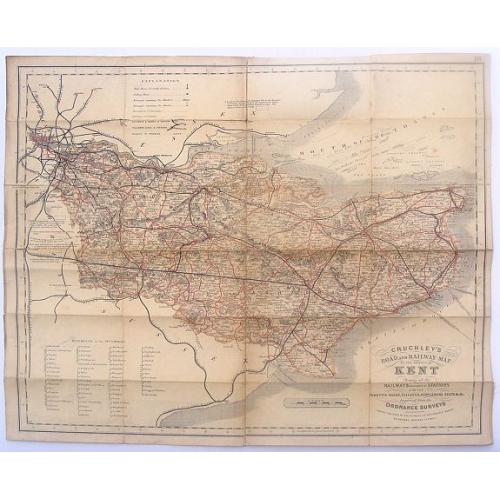 Old map image download for Cruchley's Road and Railway Maps of the County of Kent.