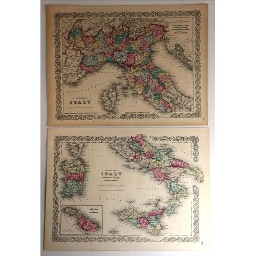 Old map image download for Northern Italy & Southern Italy (Two Maps)