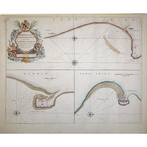 Old map image download for Burlington Bay, Scarbrough & Hartlepoole - To Capt. Ralph Sanderson this chart is dedicated and presented by Capt. Greenvile Collins, Hydrogr. to the King