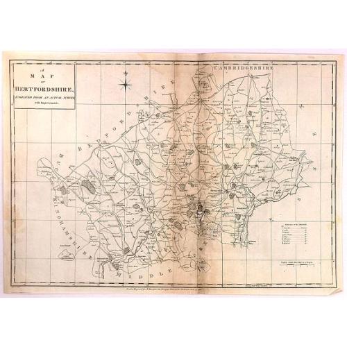 Old map image download for A Map of Hertfordshire, Engraved from an Actual Survey, with Improvements.