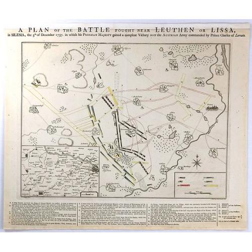 Old map image download for A PLAN OF THE BATTLE NEAR Fought Leuthen OR LISSA, / in SILESIA; the 5th. of December 1757. in Which his PRUSSIAN MAJESTY gained a compleat Victory over the AUSTRIAN Army Commanded by Prince Charles of Lorrain.