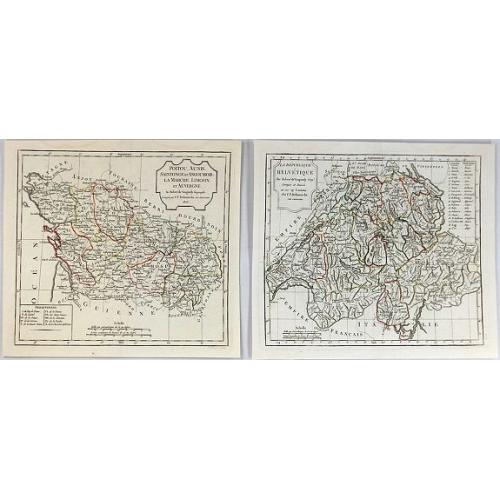 Old map image download for (2 Maps) La Republique Helvetique & Poitou, Aunis, Saintonge et Angoumous. La Marche, Limosen et Auvergne.