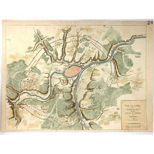 Old map image download for Plan Des Lignes de L'Armee du Roy Devant la Ville de Chateau de Namur.