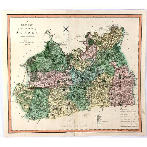 Old map image download for A New Map of the County of Surrey Divided Into Hundreds