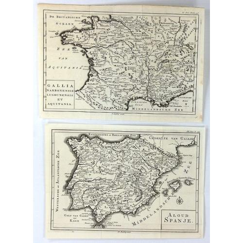 Old map image download for (2 Maps) Aloud Spanje & Gallia Narbonensis Lugdunensis et Aquitania