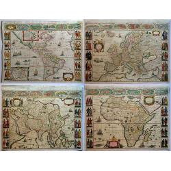 [Set of 4 continents] America Noviter Delineata, Asia Recens Summa Cura Delineata, Africa Nova Tabula and Nova Europae Descriptio