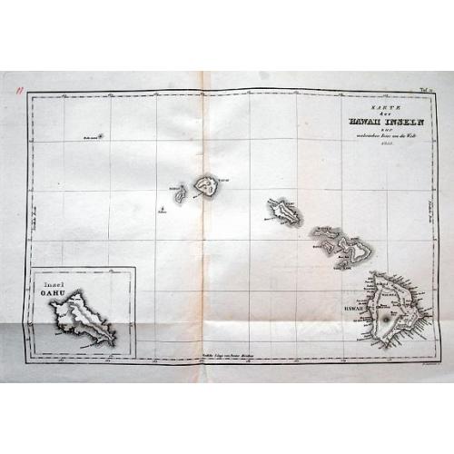 Old map image download for Karte der Hawaii Inseln zur malerischen Reise um die Welt 1835.