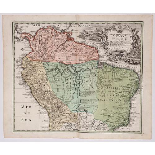 Old map image download for Tabula Americae Specialis Geographica Regni PERU Brasiliae, Terrae, Firmae.