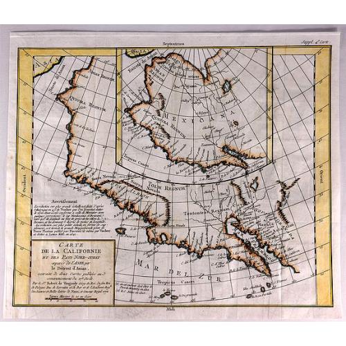 Old map image download for Carte de la Californie et des Pays Nord-Ouest Separes de l'Asie par le Detroit d'Aman.