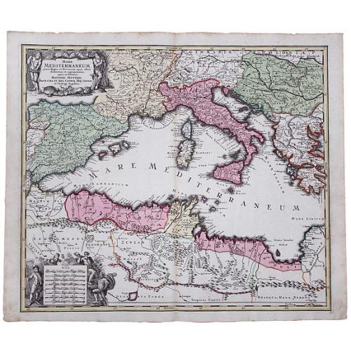 Old map image download for Mare Mediterraneum juxta Regna et Provincias, quas Alluit Distinctum et Cognominatum.