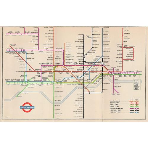 Old map image download for 1953 Harry Beck London Underground map. 