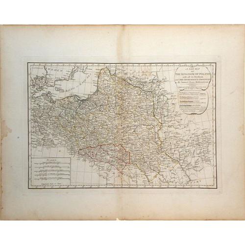 Old map image download for A New Map of the Kingdom of Poland with all its Divisions and The Dismember'd Provinces by Samuel Dunn, Mathematician