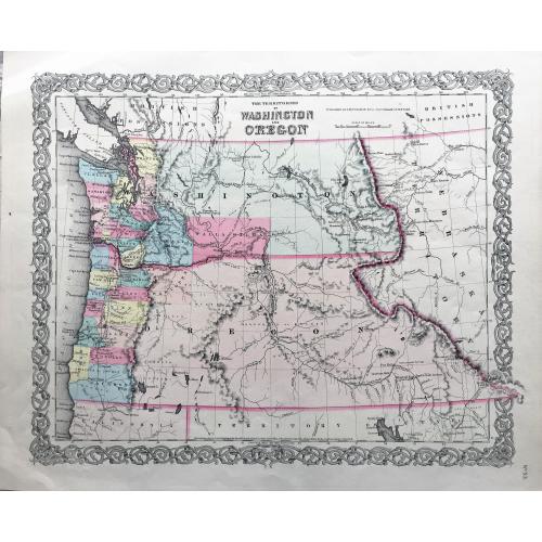 Old map image download for The Territories of Washington and Oregon.